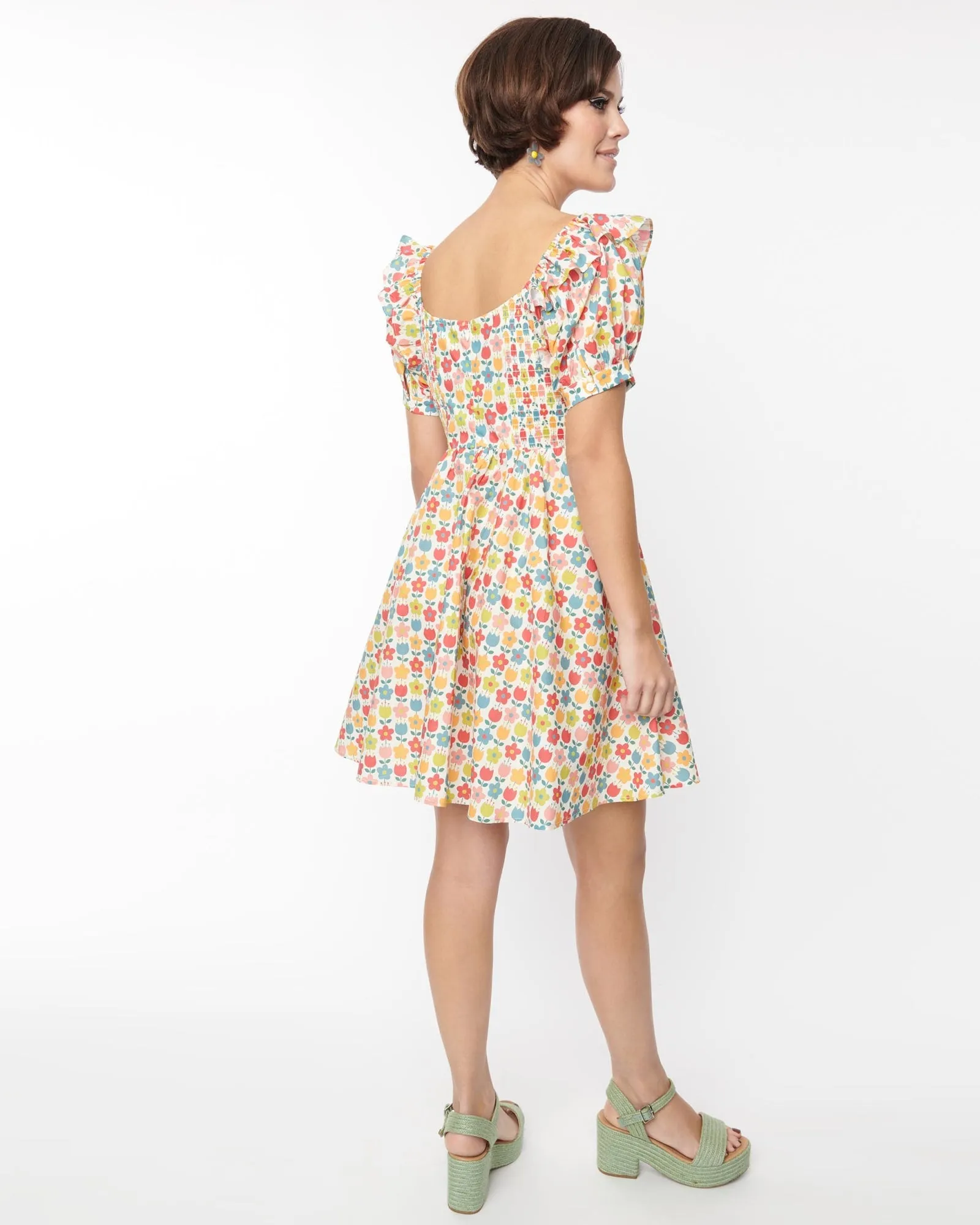 Smak Parlour White & Multi Floral Babydoll Dress | White, Floral, Rainbow