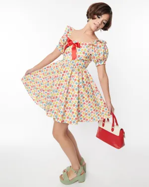 Smak Parlour White & Multi Floral Babydoll Dress | White, Floral, Rainbow