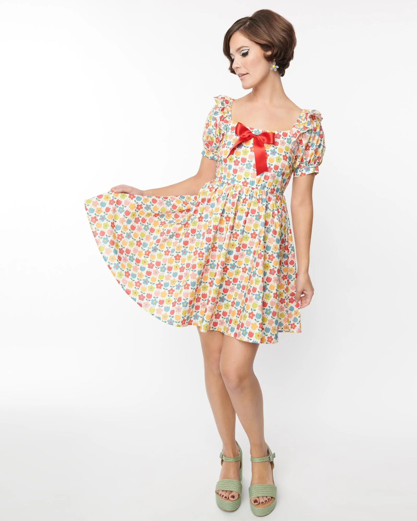 Smak Parlour White & Multi Floral Babydoll Dress | White, Floral, Rainbow