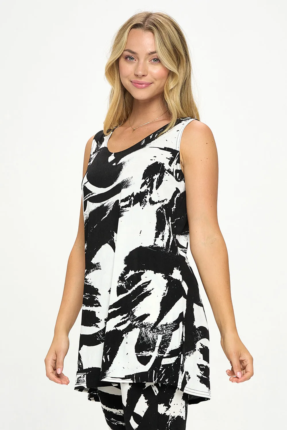Stretchy Tank Capri Pant Set Print-9002BN-TRP1-W403