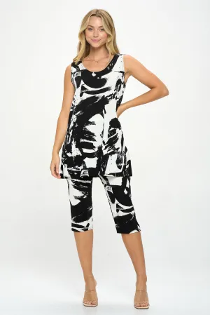 Stretchy Tank Capri Pant Set Print-9002BN-TRP1-W403