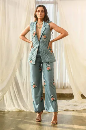 Teal Quilted Pant Suit Set