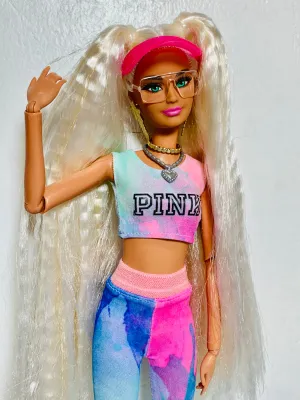 Tie dye crop top with “PINK” logo