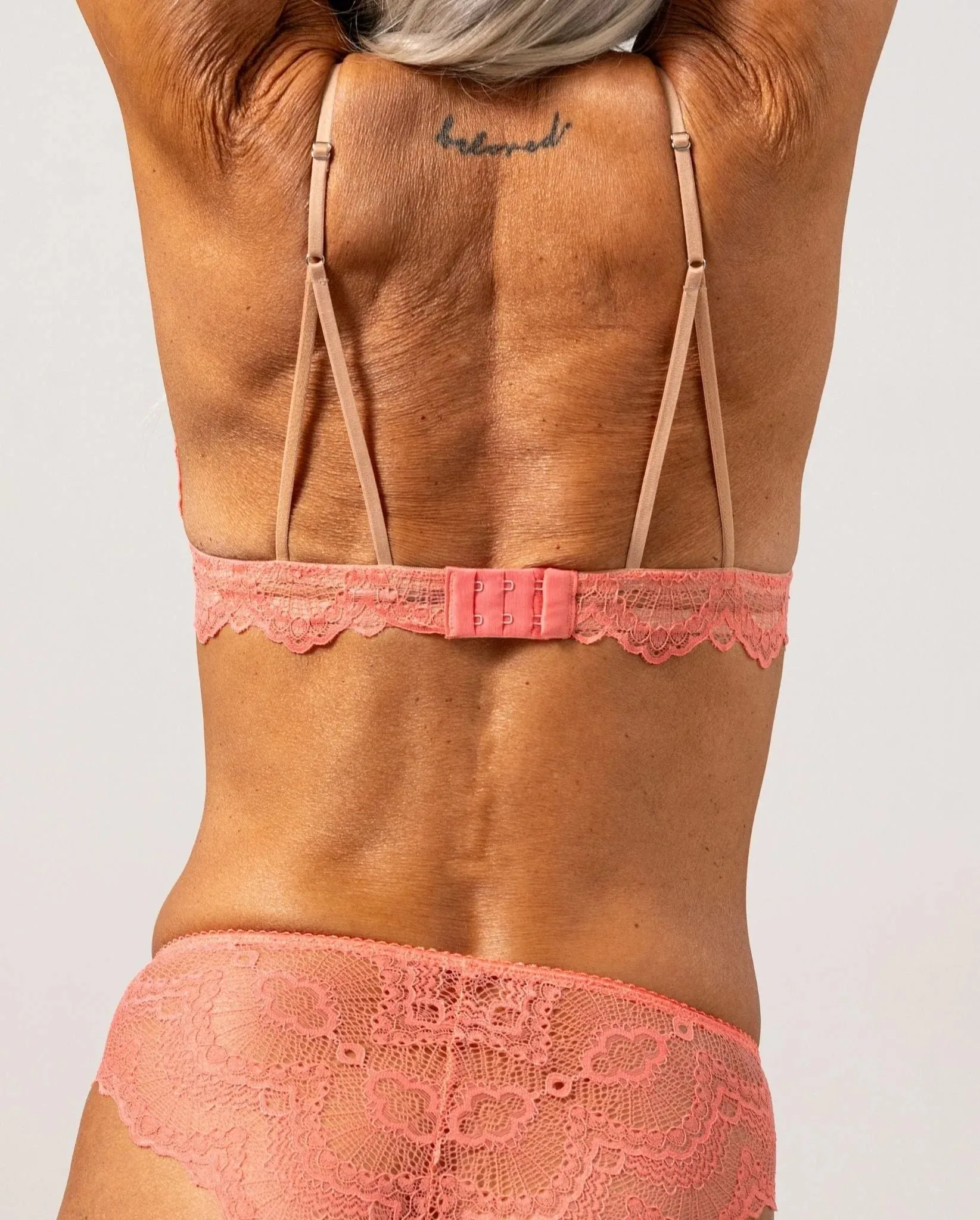 Understatement Underwear - Lace Satin Triangle Bralette - Coral Sand
