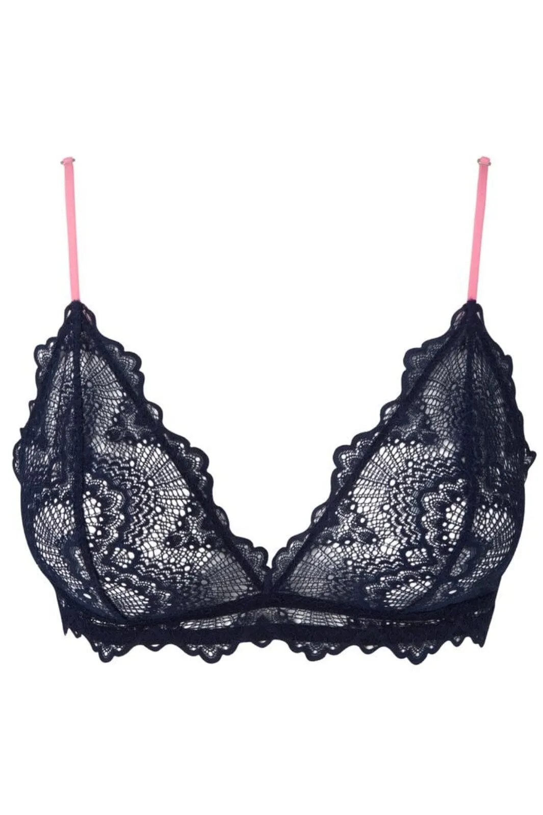 Understatement Underwear - Lace Triangle Bralette - Navy/Neon Pink