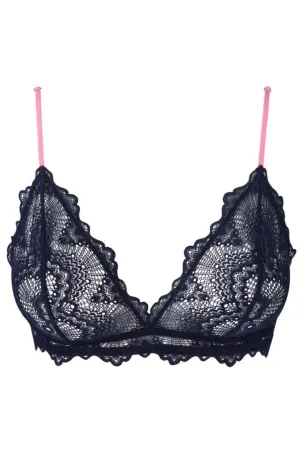 Understatement Underwear - Lace Triangle Bralette - Navy/Neon Pink