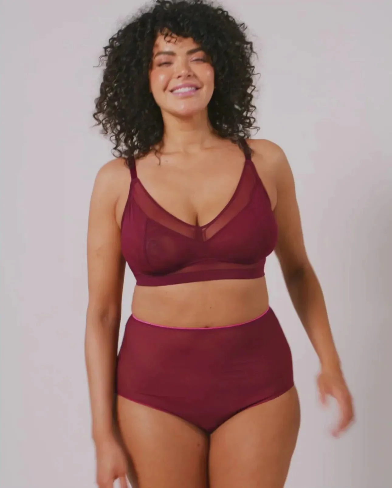 Understatement Underwear - Mesh Highwaist Briefs - Burgundy/Neon Pink