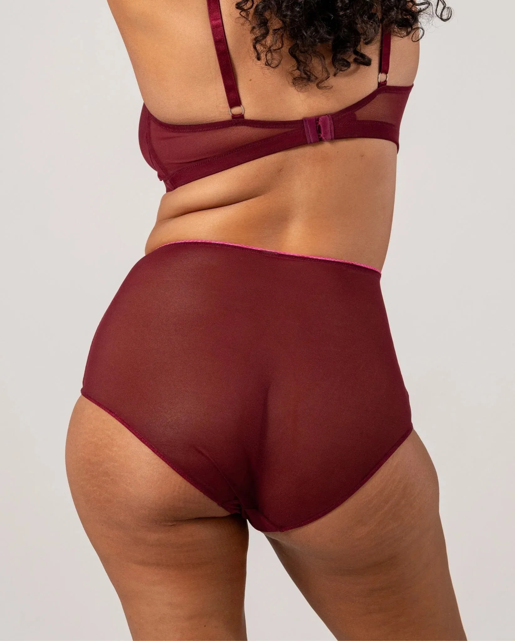 Understatement Underwear - Mesh Highwaist Briefs - Burgundy/Neon Pink