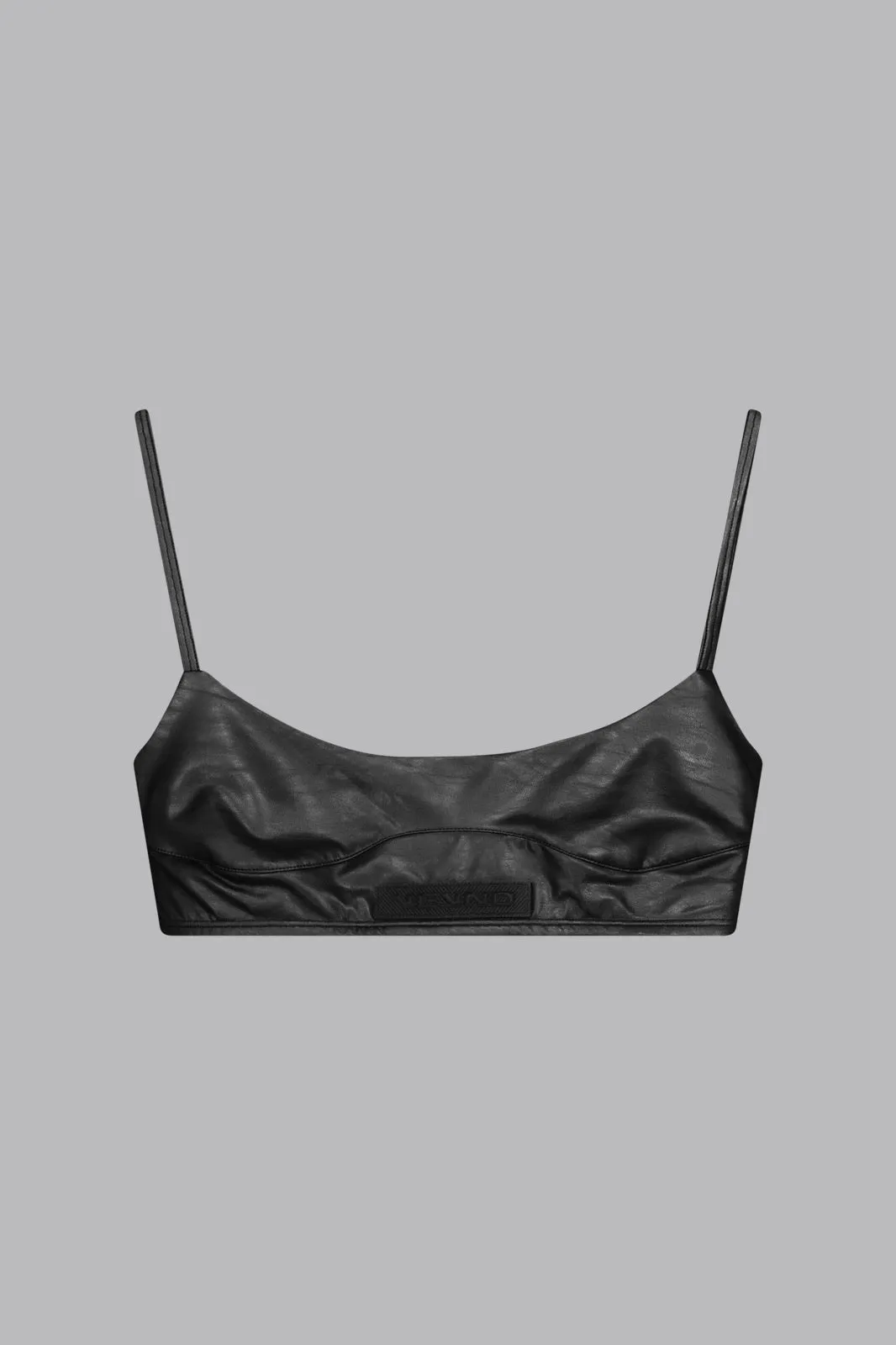 V_GAN LEATHER BOXY BRALETTE - Black