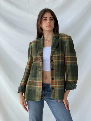 Vintage Delmod Plaid Wool Green Blazer - L
