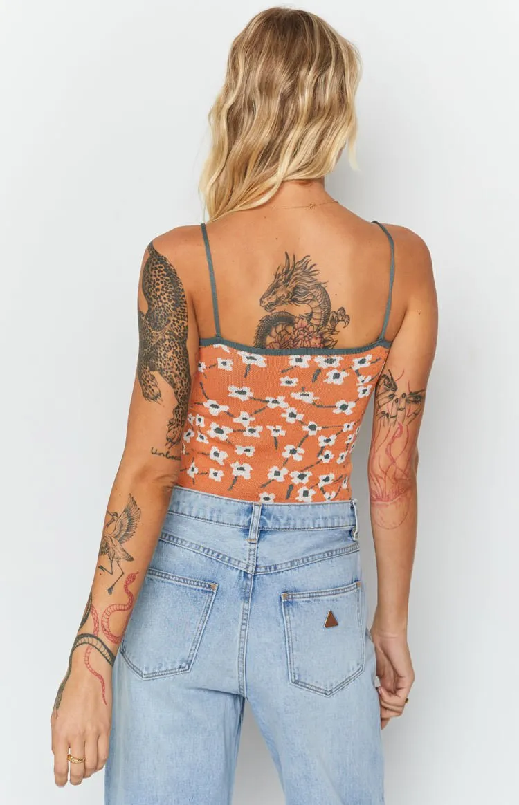 White Blossom Crop Top Orange