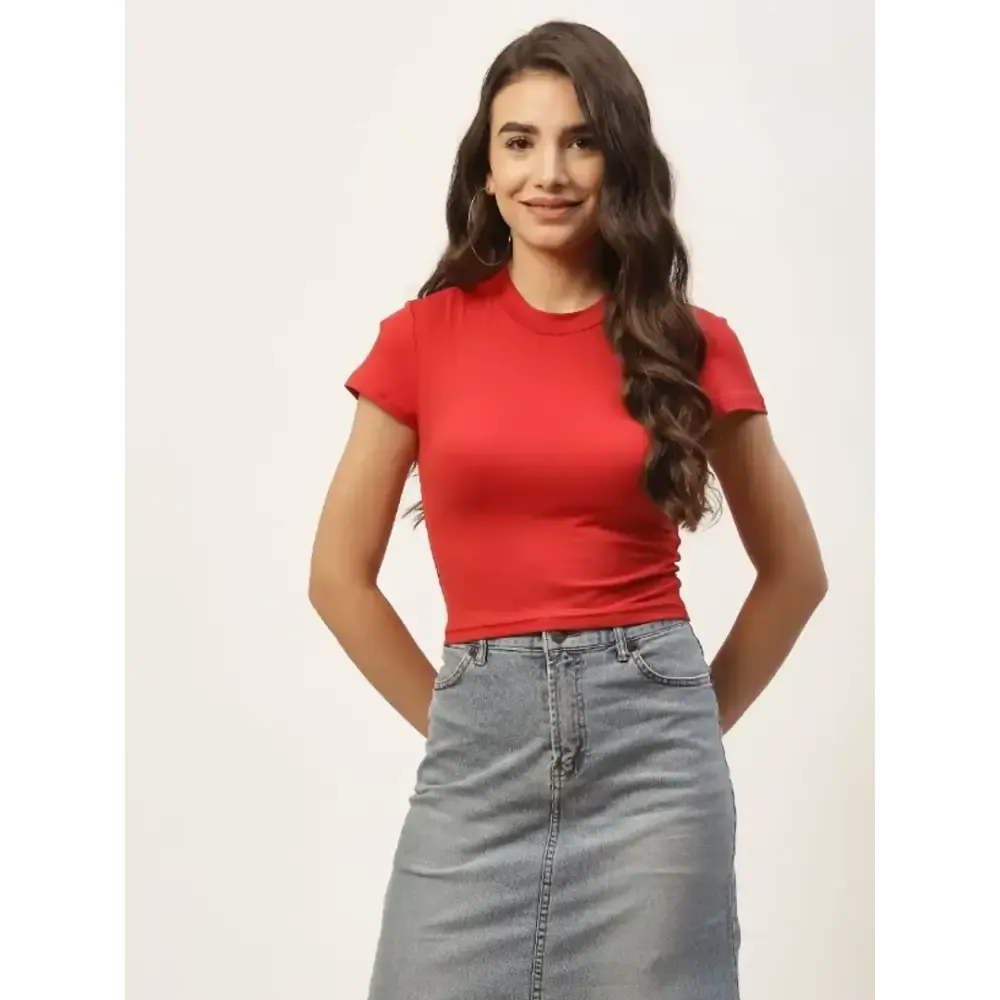 Women red Solid soft streachable Crop Top
