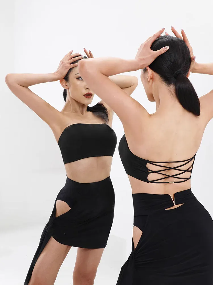 Wrapping Bust Cross Band Latin Dance Practice Top with Underwear